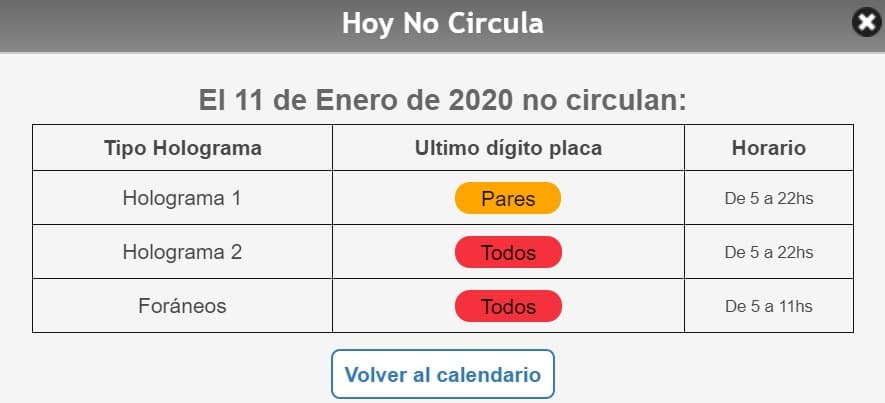 Este es el Hoy No Circula para mañana sábado 11 de enero de 2020