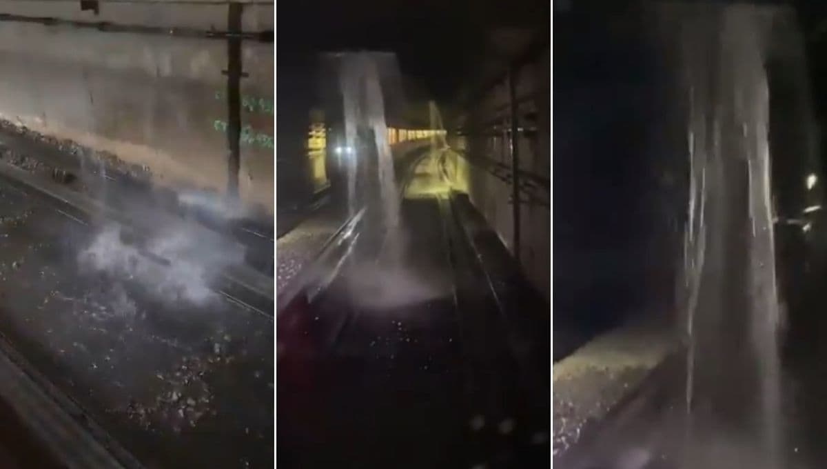 VIDEO VIRAL: Lluvia provoca fuerte cascada en túnel de la Línea 5 del Metro en CDMX