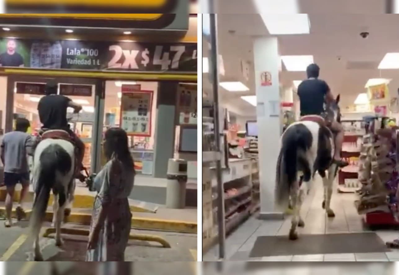 VIRAL: Captan a joven comprando a CABALLO en el OXXO